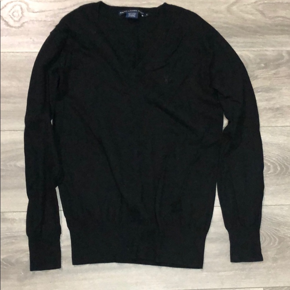 Black Ralph Lauren Gold V- Neck Sweater